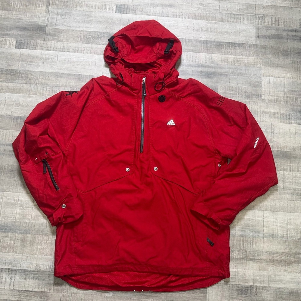 Vintage Adidas Pullover Rain Jacket Men's XL 1/2 Zip Lined Hooded Red RMX US-971